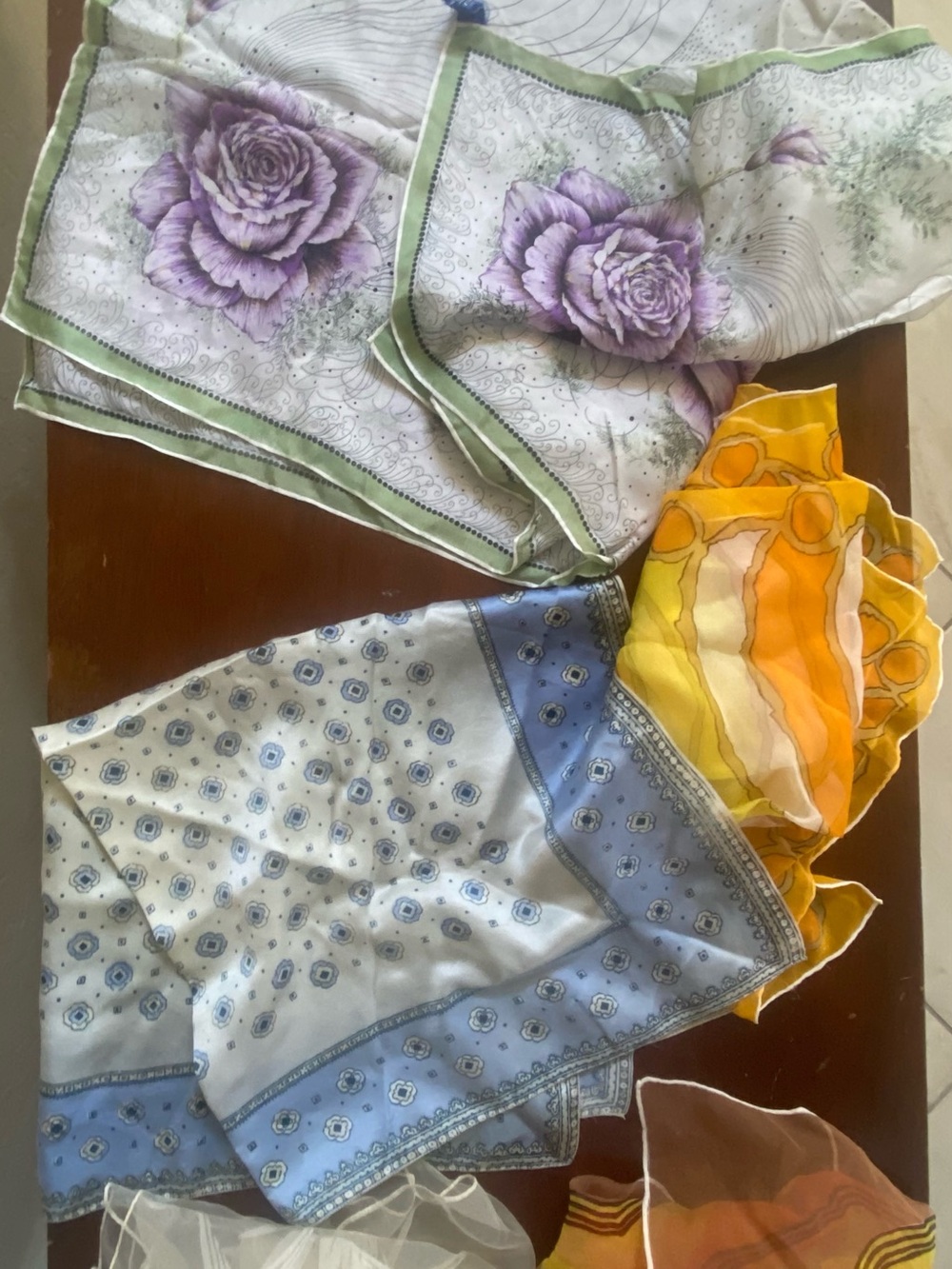 Women’s Floral & Patterned Silk Scarves - Purple, Blue, Yellow
